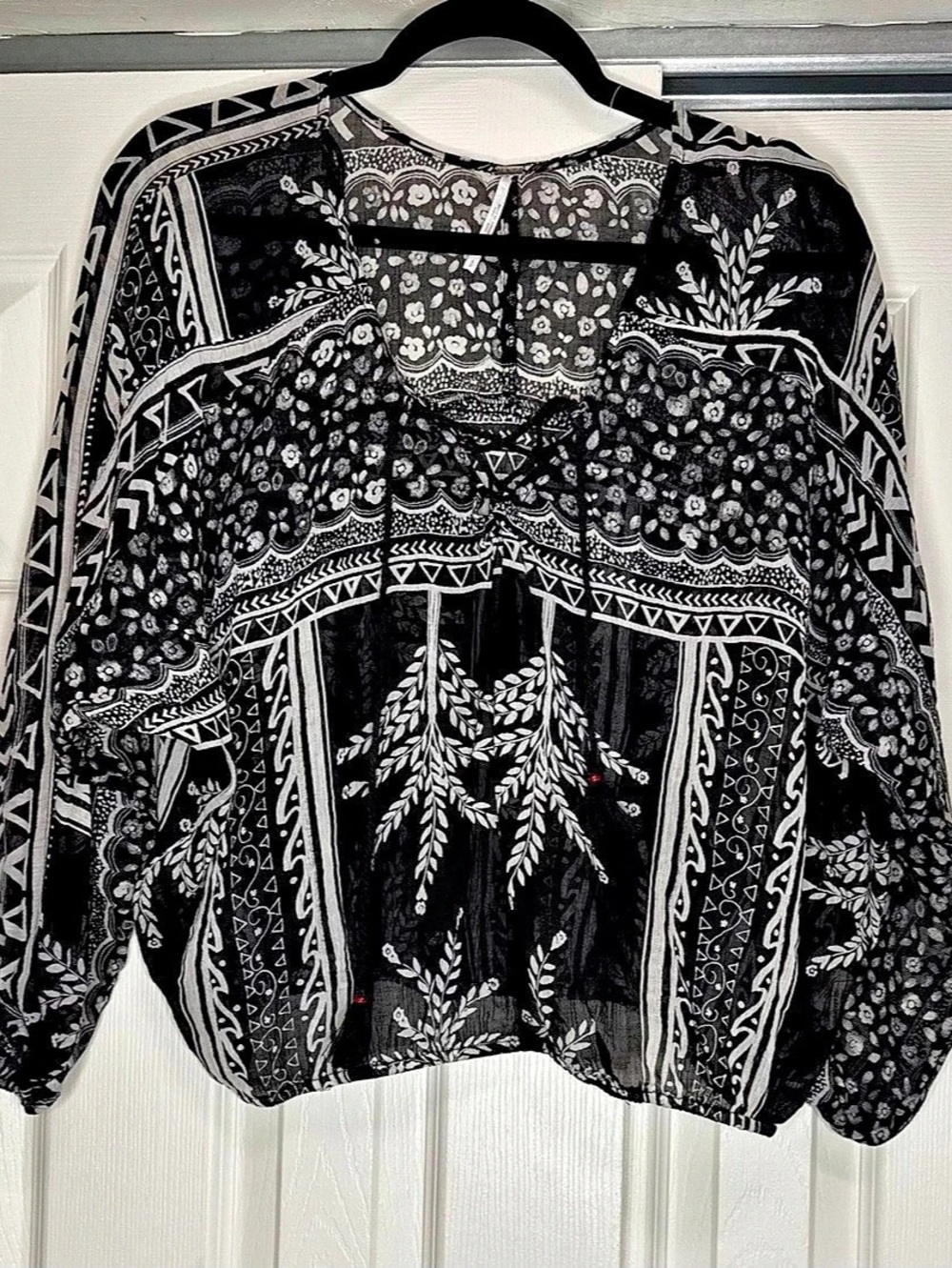 Free People Black and White Geometric Printed Peasant Blouse - Size S